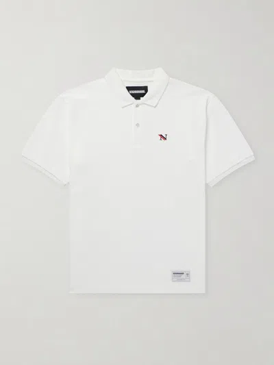 Neighborhood Logo-appliquéd Embroidered Cotton-piqué Polo Shirt In White