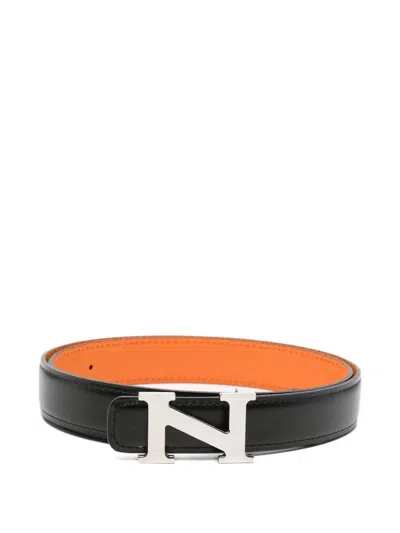 Neighborhood Logo-detail Leather Belt In Black