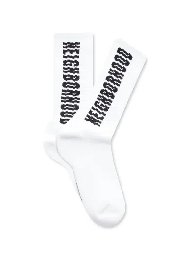 Neighborhood Logo-detail Socks In White