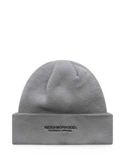 Neighborhood Logo-embroidered Beanie Hat In Gray