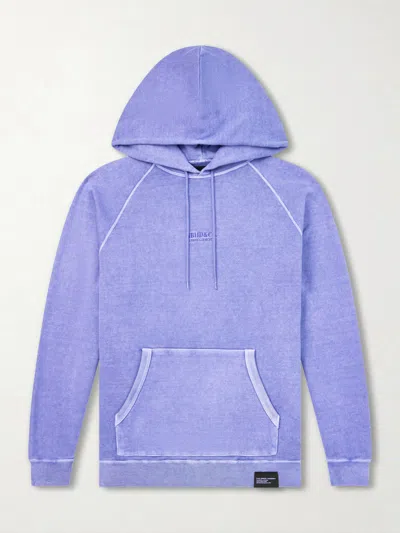 Neighborhood Logo-embroidered Pigment-dyed Cotton-jersey Hoodie In Blue