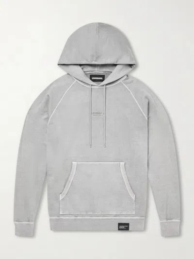 Neighborhood Logo-embroidered Pigment-dyed Cotton-jersey Hoodie In Grey