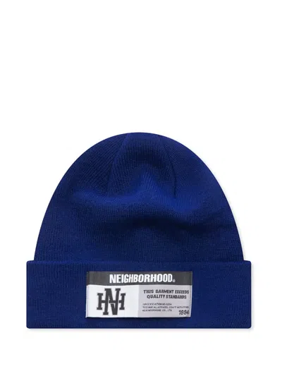 Neighborhood Logo-patch Beanie Hat In Blue
