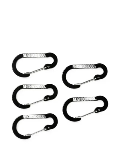 Neighborhood Logo-print Carabiners (set Of Five) In Black