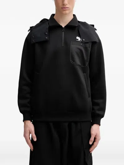 Neighborhood Logo-print Detachable-hood Hoodie In Black