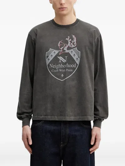 Neighborhood Logo-print Pigment-dyed Cotton-jersey T-shirt In Black