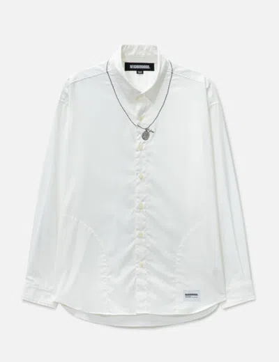 Neighborhood Medal &amp; Cross Embroidery Long Sleeve Shirt In White
