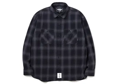 Pre-owned Neighborhood Men's  X Wind And Sea Long Sleeve Ombre Check Shirt In Grey In Gray