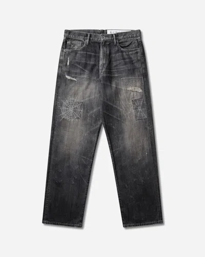 Neighborhood Savage Straight-leg Distressed Embroidered Jeans In Gray
