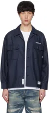 Neighborhood Navy Wool Open Collar Shirt In Blue