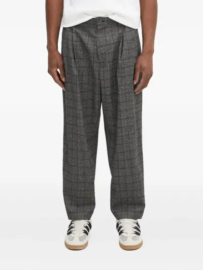 Neighborhood Pleated Checked Trousers In Gray