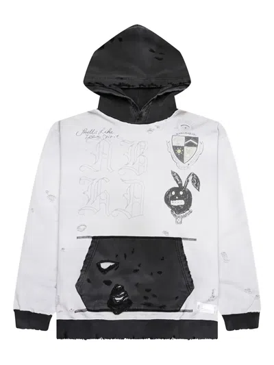 Neighborhood Savage Rabbit-print Distressed Hoodie In White