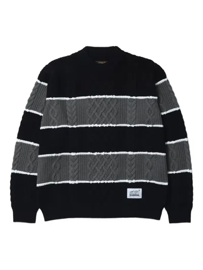 Neighborhood Striped Cable-knit Sweater In Black