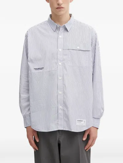Neighborhood Striped-pattern Logo-patch Shirt In Blue