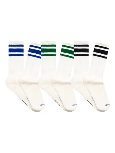 Neighborhood Striped Socks (pack Of Three) In White