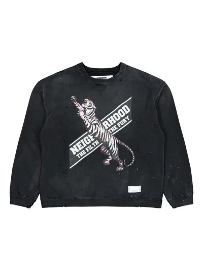 Neighborhood Tiger-graphic Faded-effect Sweatshirt In Black