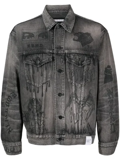 Neighborhood Type-3 Graphic-print Denim Jacket In Grey