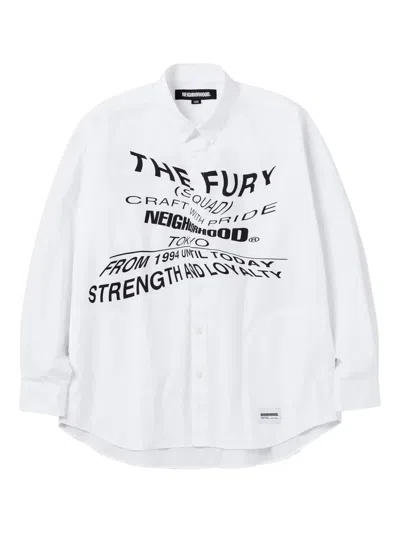 Neighborhood Warped-effect Graphic-print Shirt In White