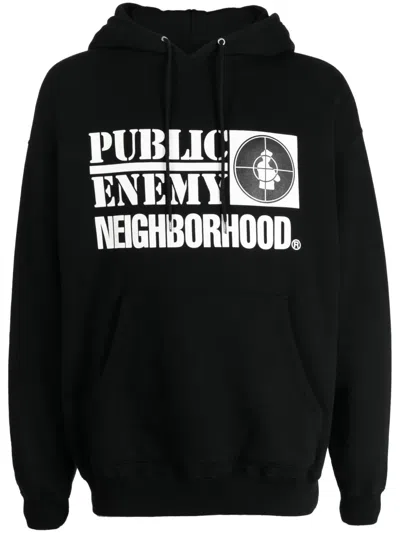 Neighborhood X Public Enemy Logo-print Cotton Hoodie In Black