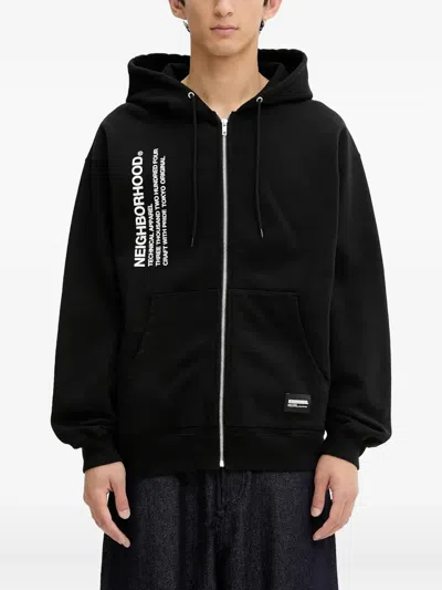Neighborhood Zip-front Logo-print Hoodie In Black