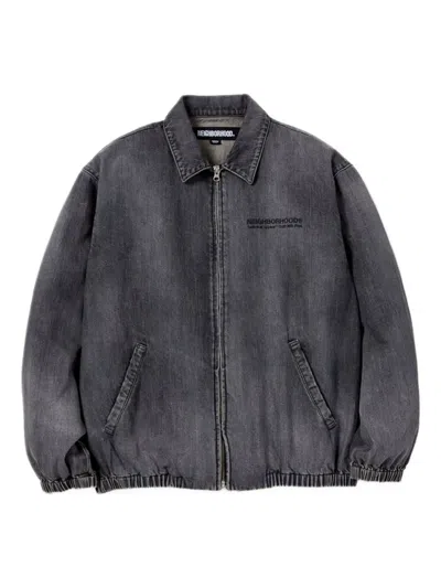 Neighborhood Zip-up Cotton Denim Jacket In Gray