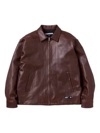 Neighborhood Zip-up Lambskin-leather Jacket In Brown