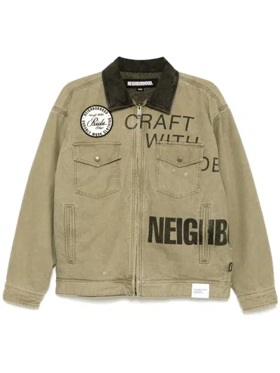 Neighborhood Zip-up Padded Jacket In Green