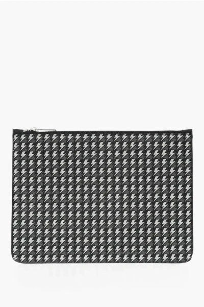 Neil Barrett All-over Logo Leather Pouch In Metallic