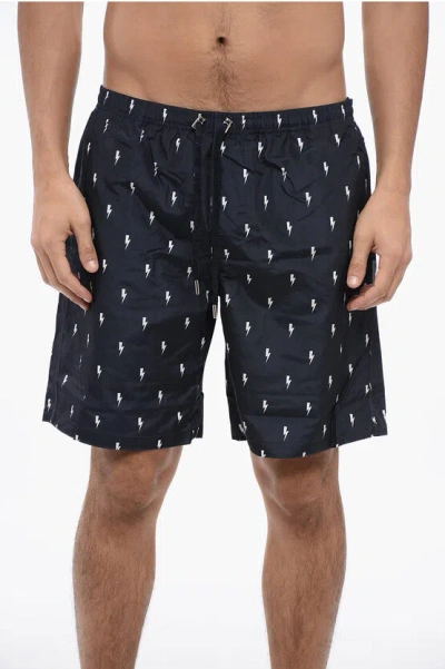 NEIL BARRETT ALL-OVER MICRO BOLTS SWIM LONG SHORTS