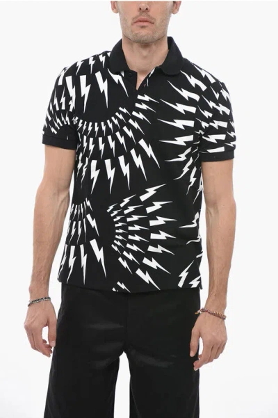 Neil Barrett All-over Printed Slim Fit 2-buttons Polo Shirt In Black