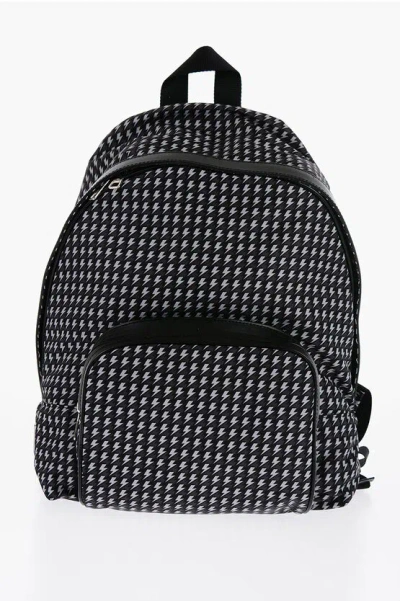 Neil Barrett All-over Thunderbolt Printed Fabric Backpack In Burgundy