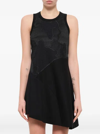 Neil Barrett Asymmetric Jacquard-panel Mini Dress In Black
