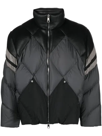 Neil Barrett Black Grey Polyurethane Polyester Bomber