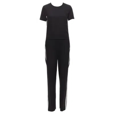 Pre-owned Neil Barrett Black Layered Top White Side Stripes Short Crew Jumpsuit Fr38 M
