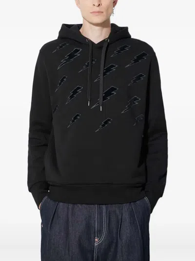 Neil Barrett Bolt-pattern Long-sleeve Hoodie In Black