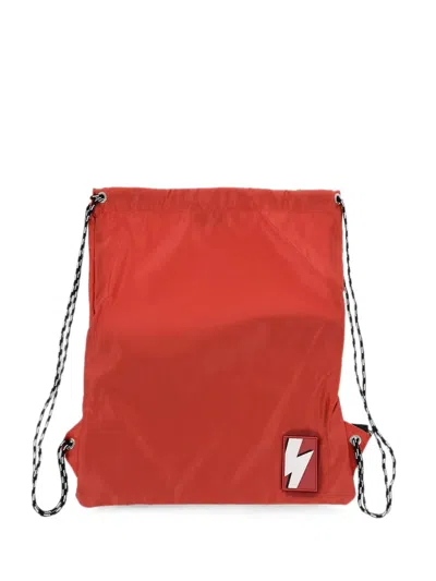 Neil Barrett Bolt-patch Drawstring Backpack In Red