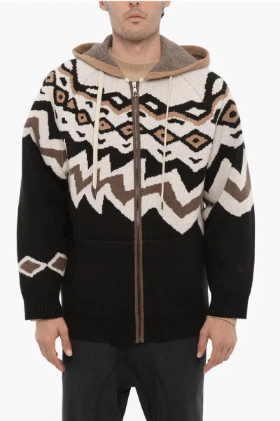 Neil Barrett Boxy Fit Wool Sweater With Hood In Black