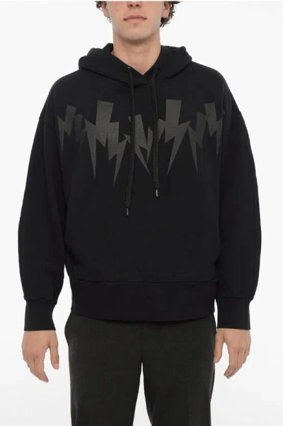 Neil Barrett Jumbled Bolt Cotton Hoodie In Black