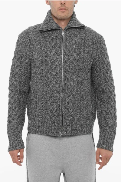 Neil Barrett Cable Knit Wool Sweater With Two Pockets In Grey