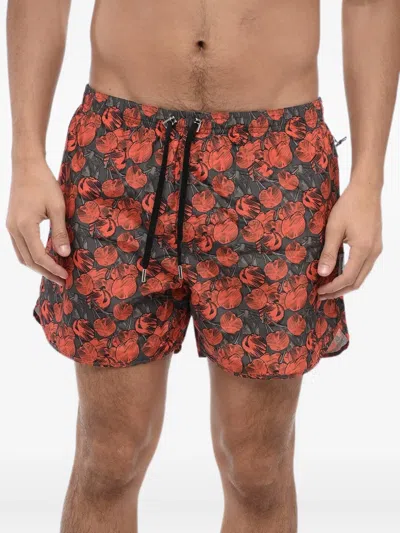 Neil Barrett Cherry-print Drawstring-fastening Swim Shorts In Red