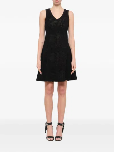 Neil Barrett Chevron-patterned V-neck Mini Dress In Black