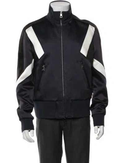Pre-owned Neil Barrett Colorblock Pattern Moto Jacket In Blue