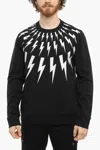 Neil Barrett Contrasting Printed Fair-isle Thunderbolt Crew-neck Sweatshi In Black