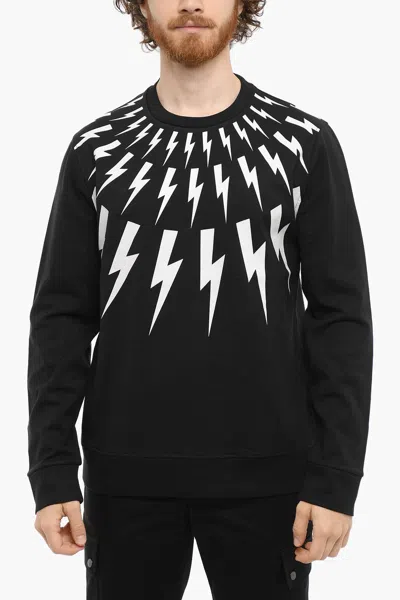 Neil Barrett Contrasting Printed Fair-isle Thunderbolt Crew-neck Sweatshi In Multicolor