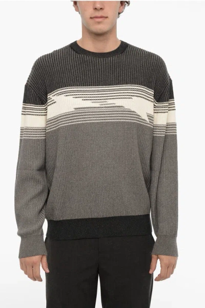 Neil Barrett Cotton And Cashmere Blouson Fit Crew-neck Sweater In Grey