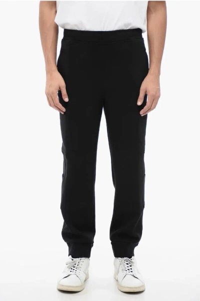 Neil Barrett Cotton Blend Cargo Sweatpants With Cuffed Hem In Black
