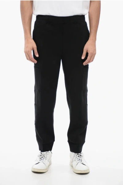 Neil Barrett Cotton Blend Cargo Sweatpants With Cuffed Hem In Black