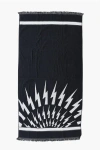 Neil Barrett Cotton Fair-isle Thunderbolt Beach Towel With Fringes