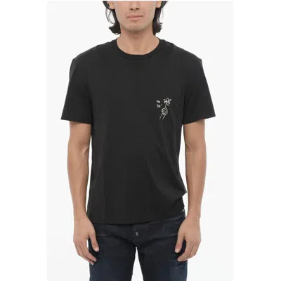 Neil Barrett Cotton For You Crew-neck T-hirt With Contrast Print In Black