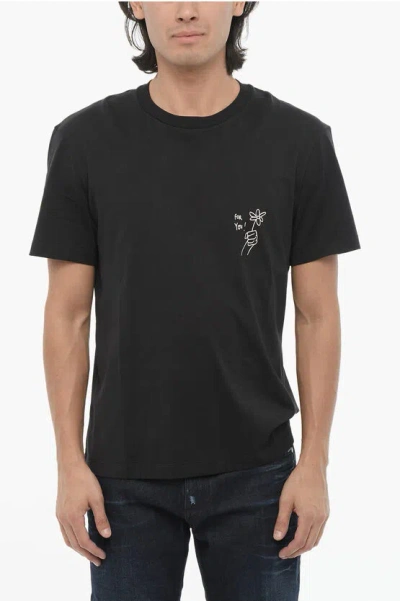 NEIL BARRETT COTTON FOR YOU CREW-NECK T-HIRT WITH CONTRAST PRINT